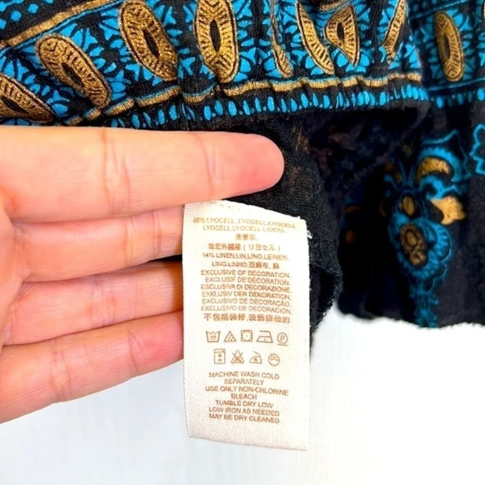 Free People - Black And Gold Medallion Peasant Boho Blouse Size XS
